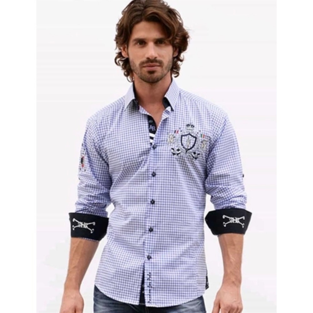 Absolute Rebellion Button Down Shirt Embroidered Luxury Polo Crest Slim Fit XXL